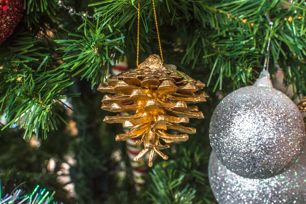 pigna dorata per decorare albero di natale