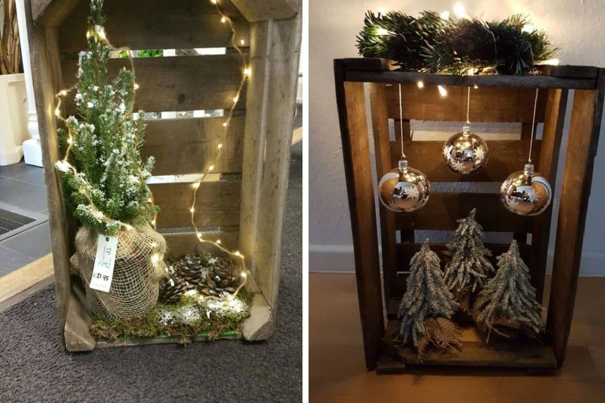 Decorazioni delle feste con cassette di legno