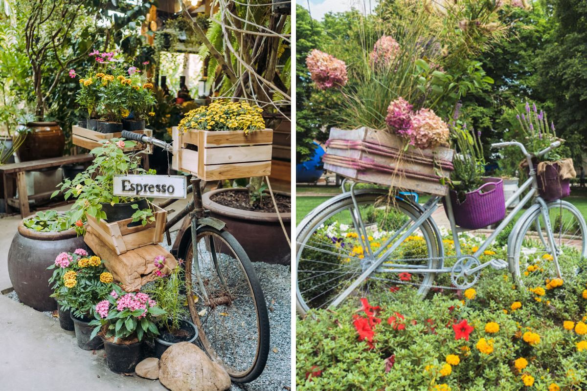 Fioriera con bicicletta riciclata